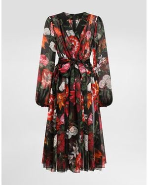 Dolce & Gabbana フラワープリント シフォン ドレス - レッド