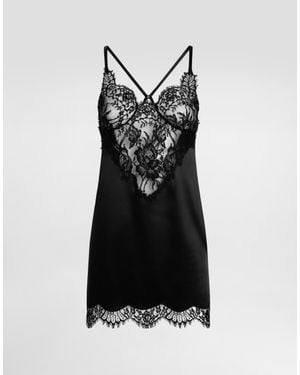 Dolce & Gabbana Unterkleid Aus Satin Und Spitze - Schwarz