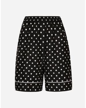 Dolce & Gabbana Silk Pajama Shorts With Polka-Dot - Black