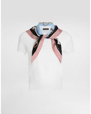 Dolce & Gabbana Jersey T-Shirt With Printed Scarf - White