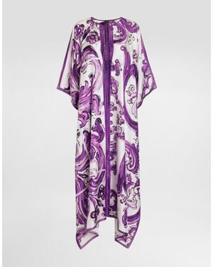 Dolce & Gabbana Majolica-Print Twill Caftan Dress - Purple