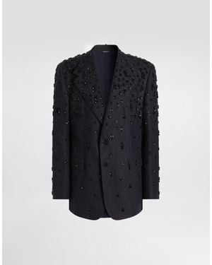 Dolce & Gabbana Single-Breasted Embroidered Jacket - Blue