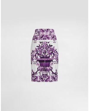 Dolce & Gabbana Maiolica Silk Pencil Skirt - Purple