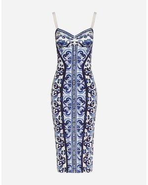 Dolce & Gabbana Bodycon Majolica Midi Dress - Blue