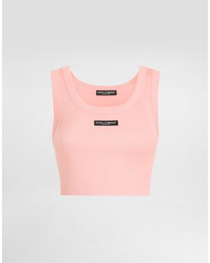 Dolce & Gabbana Cotton Cropped Tank Top With Logo - Pink