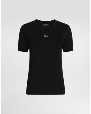 Dolce & Gabbana T-Shirt With Shimmering Logo - Black