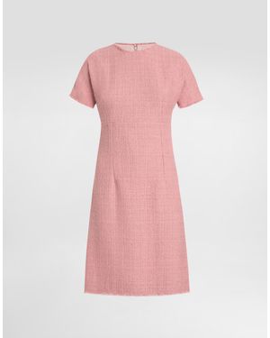 Dolce & Gabbana Raschel Tweed Midi Dress With Dg Logo - Pink