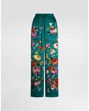 Dolce & Gabbana Rose-Print Satin Vanity Trousers - Green