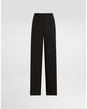 Dolce & Gabbana Straight-Leg Pinstripe Wool Trousers With Turn-Ups - Black