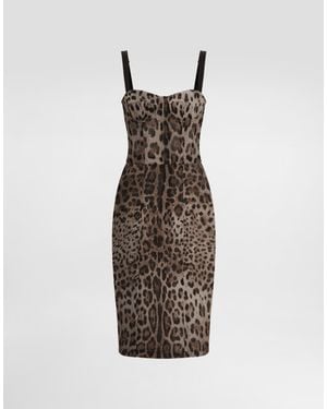 Dolce & Gabbana Tulle Midi Bustier Dress With Leopard Print - Multicolour