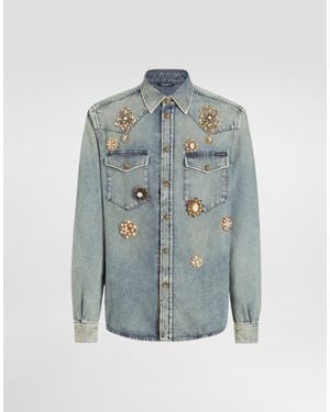 Dolce & Gabbana ジュエル アップリケ デニム シャツ - ブルー