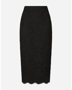 Dolce & Gabbana Branded Stretch Lace Midi Skirt - Black