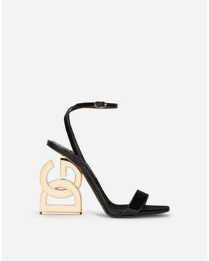 Dolce & Gabbana Patent Leather Sandals With Dg Pop Heel - Black