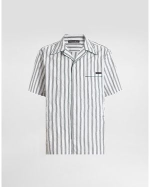 Dolce & Gabbana Crinkled Striped Poplin Hawaii Shirt - White
