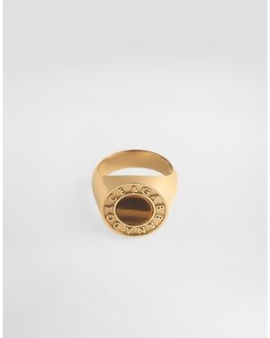Dolce & Gabbana Logo Ring With Stone - White