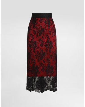 Dolce & Gabbana Lace Calf-Length Pencil Skirt With Contrasting Lining - Red