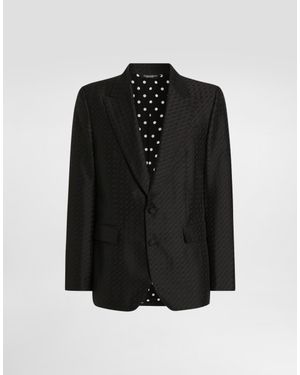 Dolce & Gabbana Single-Breasted Sicilia Light Jacket With Micro Pattern Jacquard - Black