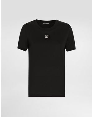 Dolce & Gabbana T-Shirt With Shimmering Logo - Black