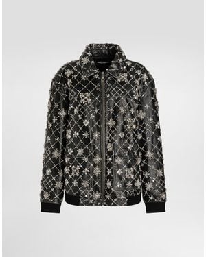Dolce & Gabbana Vintage Leather Jacket With Embroidery - Black