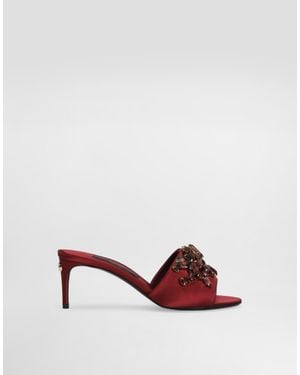 Dolce & Gabbana Satin Mules With Gemstone Embellishment - Red