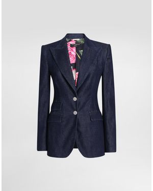 Dolce & Gabbana Single-Breasted Denim And Silk Turlington Jacket - Blue
