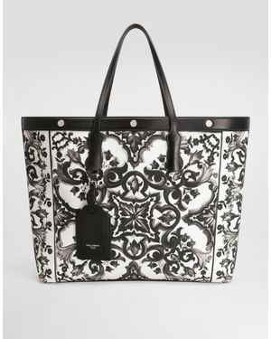 Dolce & Gabbana Shell-Print Calfskin Shopping Bag - Black