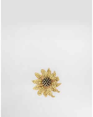 Dolce & Gabbana Sartoria Floral Brooch With Rhinestones - Métallisé