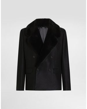 Dolce & Gabbana Double-Breasted Jacket With Fur-Effect Collar - ブラック