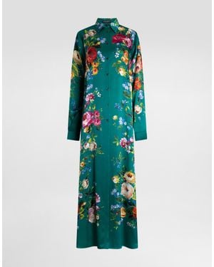 Dolce & Gabbana Rose-Print Satin Kaftan - Verde