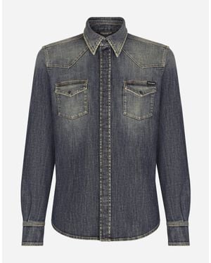 Dolce & Gabbana Light Wash Stretch Denim Shirt - Grey