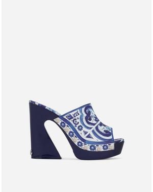 Dolce & Gabbana サボ シャイニーカーフスキン マヨリカプリント - ブルー