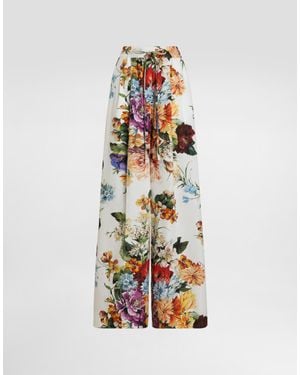 Dolce & Gabbana Flower Bouquet- Poplin Pants - White