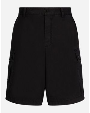 Dolce & Gabbana カーゴバミューダパンツ ストレッチコットン ロゴプレート - ブラック