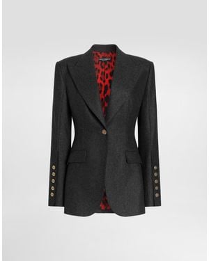 Dolce & Gabbana Jacke Turlington Aus Wollflanell Mit Einreihiger Knöpfung - Schwarz