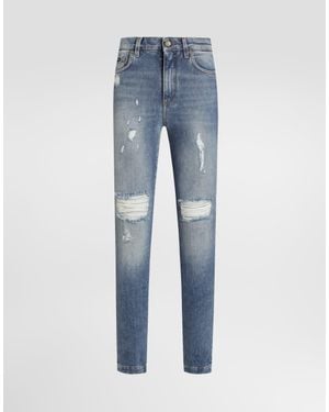 Dolce & Gabbana Stretch Denim Audrey Jeans With Rips - Blue