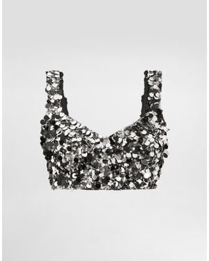 Dolce & Gabbana Sequined Bralette Top - Metallic