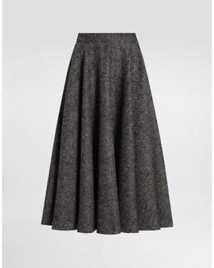 Dolce & Gabbana Falda Midi De Mezcla De Lana En Chevrón - Gris
