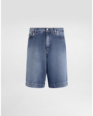 Dolce & Gabbana ロゴプレート コットン デニム ショートパンツ - ブルー