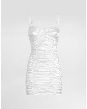 Dolce & Gabbana Draped Satin Mini Dress - White