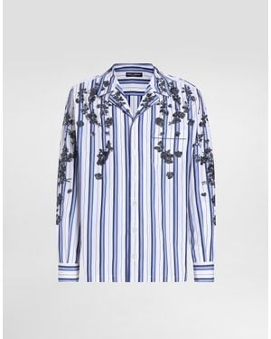 Dolce & Gabbana Cotton And Silk Vanity Shirt With Embroidery - Blue