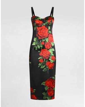 Dolce & Gabbana Rose-Print Satin Dress - Red