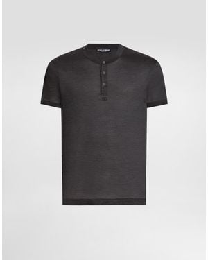 Dolce & Gabbana エンブロイリー シルク ヘンリーネック Tシャツ - ブラック