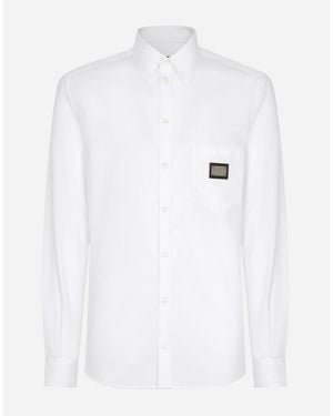 Dolce & Gabbana Cotton Martini-Fit Shirt With Branded Tag - White