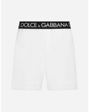 Dolce & Gabbana Mid-Length Swim Trunks With Branded Stretch Waistband - White
