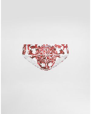 Dolce & Gabbana Majolica-Print High Swim Briefs - White