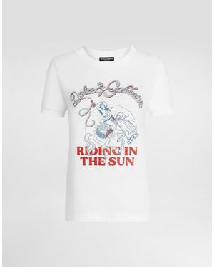 Dolce & Gabbana Jersey T-Shirt With Print And Embroidery - White