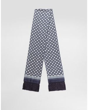 Dolce & Gabbana Bufanda En Sarga De Seda Con Micromotivos Y Logotipo - Azul