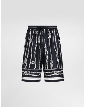 Dolce & Gabbana Marina-Print Silk Twill Vanity Bermuda Shorts - Black