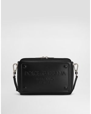 【Dolce ＆ Gabbana】 レリーフロゴショッピングバッグ ブラックのメンズ ショッピングバッグ カーフスキン レリーフ