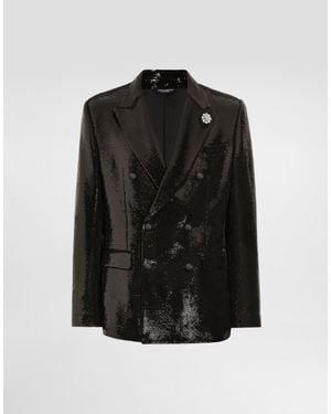 Dolce & Gabbana Double-Breasted Sicilia Light Jacket With Sequins - Black